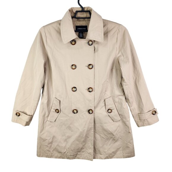 Womens Brown London Fog Double Breasted Trench Coat Button Down Size L - Picture 1 of 9
